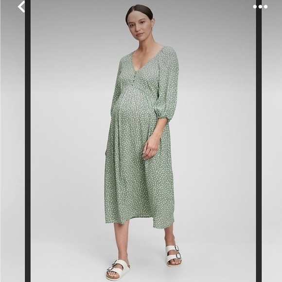 Gap Maternity Floral Henley Puff Sleeve Midi Dress - Picture 12 of 12
